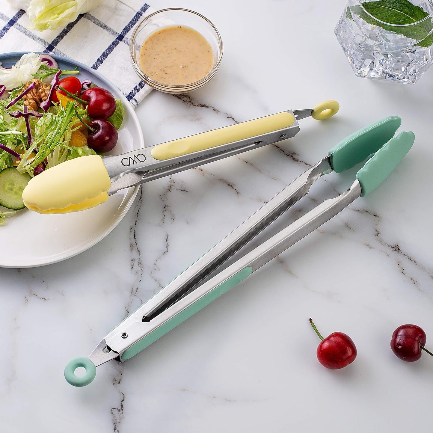 COOK WITH COLOR Stainless Steel Silicone Tipped Kitchen & BBQ Tongs Set, 3 Pc Utensils, Grey