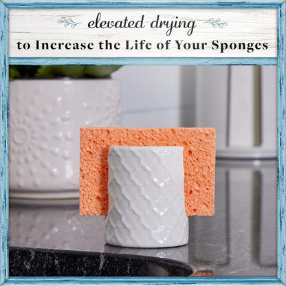 Home Acre Designs Sponge Holder for Kitchen Sink - Rustic Farmhouse Home & Kitchen Decor - White Ceramic