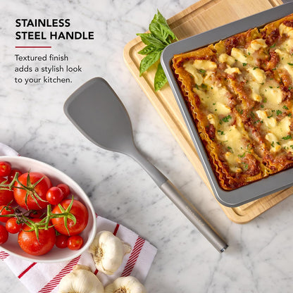 KitchenAid Spoon Spatula with Curved Edges and Stainless Steel Handle, Nonstick Safe, Durable, Dishwasher Safe
