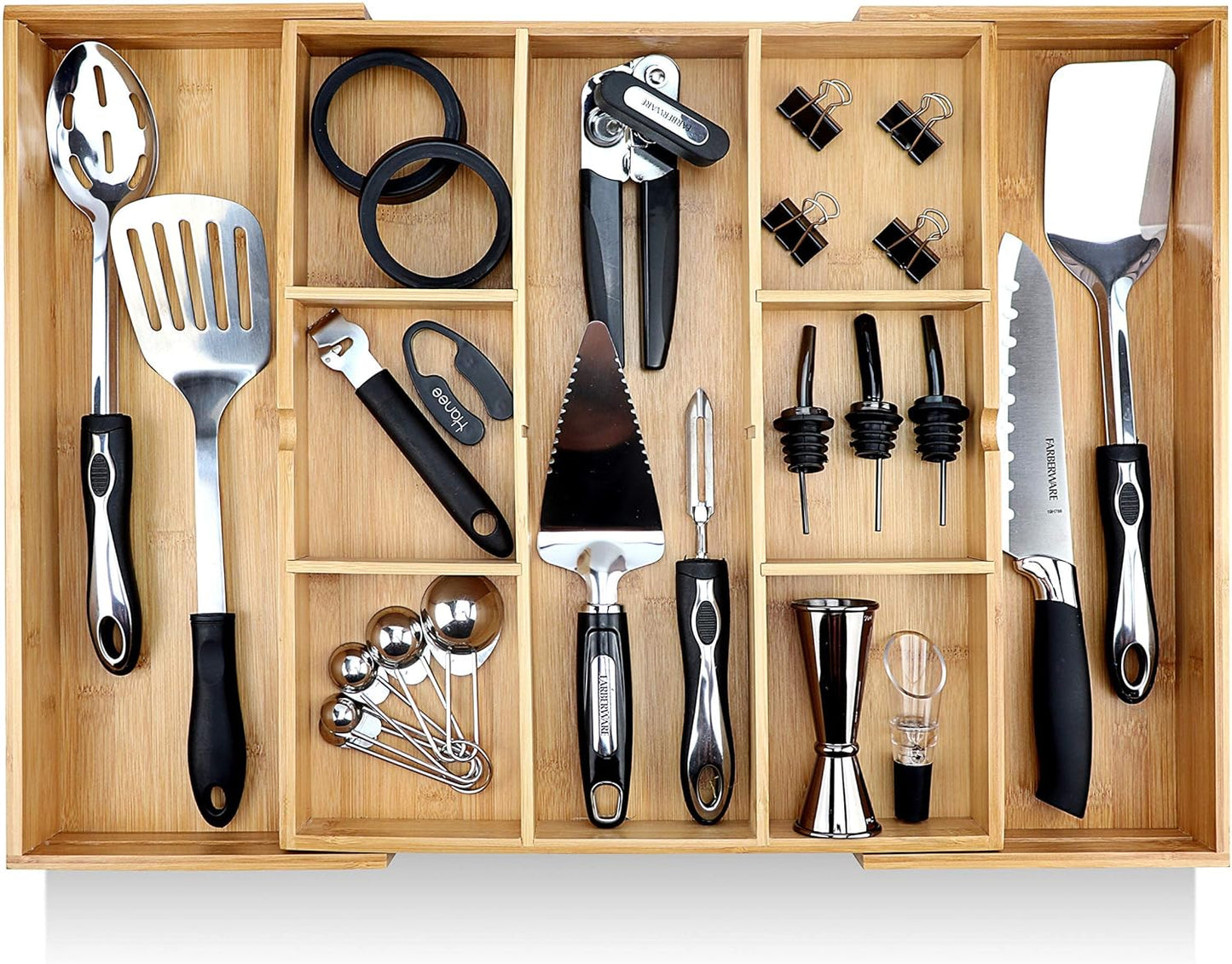 Pristine Bamboo Silverware Organizer - Small Extra-Deep Wooden Kitchen Drawer Organizer Divider for Spoons, Forks, Knives & Cutleries - 5 Slots
