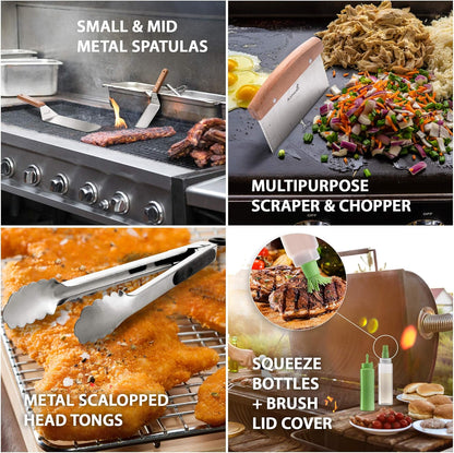 Anmarko Professional Griddle Spatula Set - Stainless Steel Metal Spatula and Griddle Scraper - Heavy Duty Commercial Grade