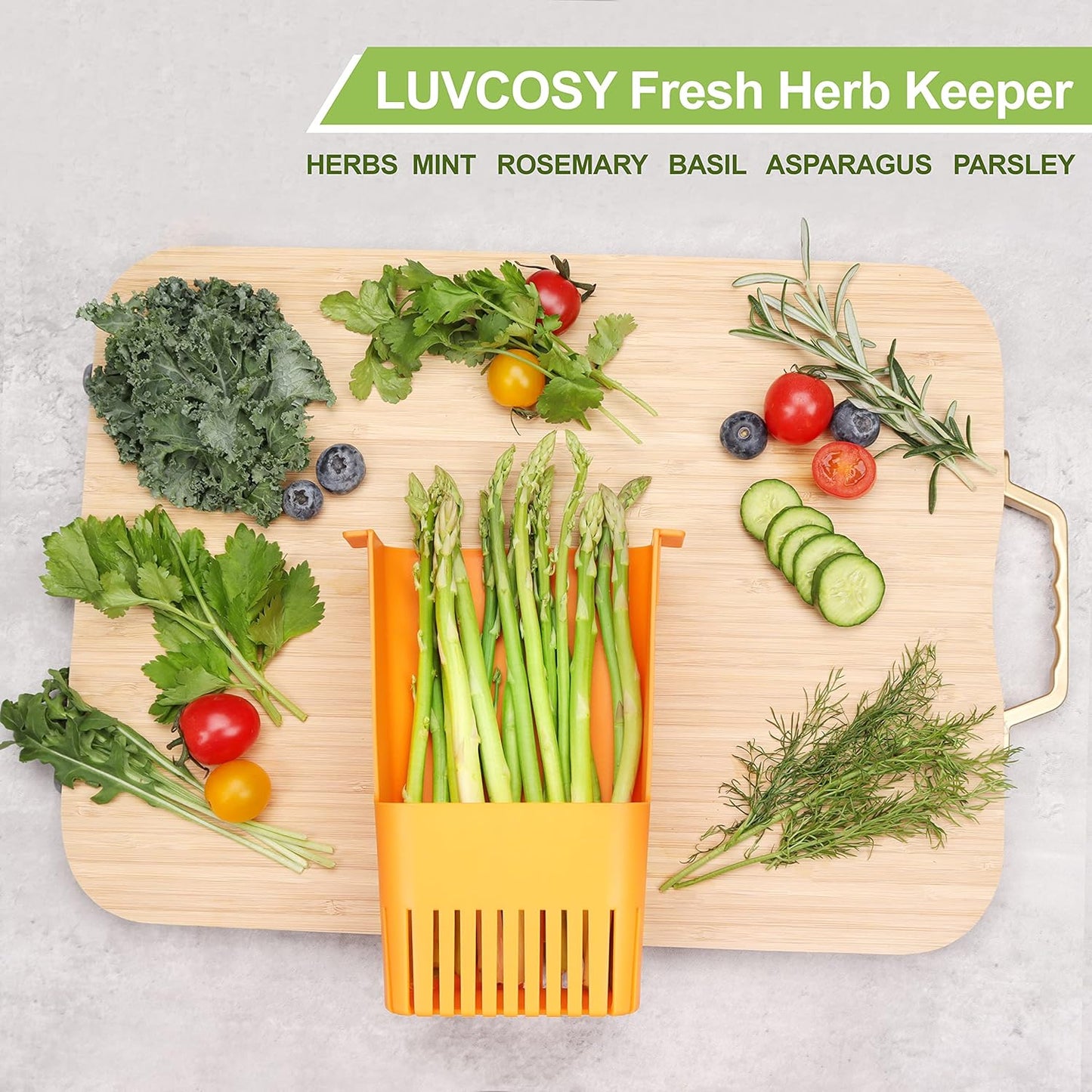 LUVCOSY Herb Keeper Set: 3 Pack Herb Saver+1 Pack Herb Scissors+2 Pack Herb Stripper, BPA-Free Plastic Herb Container for Cilantro, Mint & Asparagus, Keeps Fresh Herbs for 3 Times Longer
