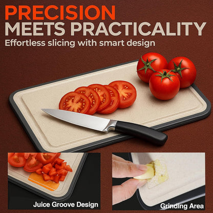 Titanium Cutting Board, 2-in-1 Double Sided Cutting Boards for Kitchen, Pure Titanium & Wheat Straw PP, Metal Chopping Board Easy to Clean for RV/Camping/Kitchen with Avocado Slicer 16"x11"