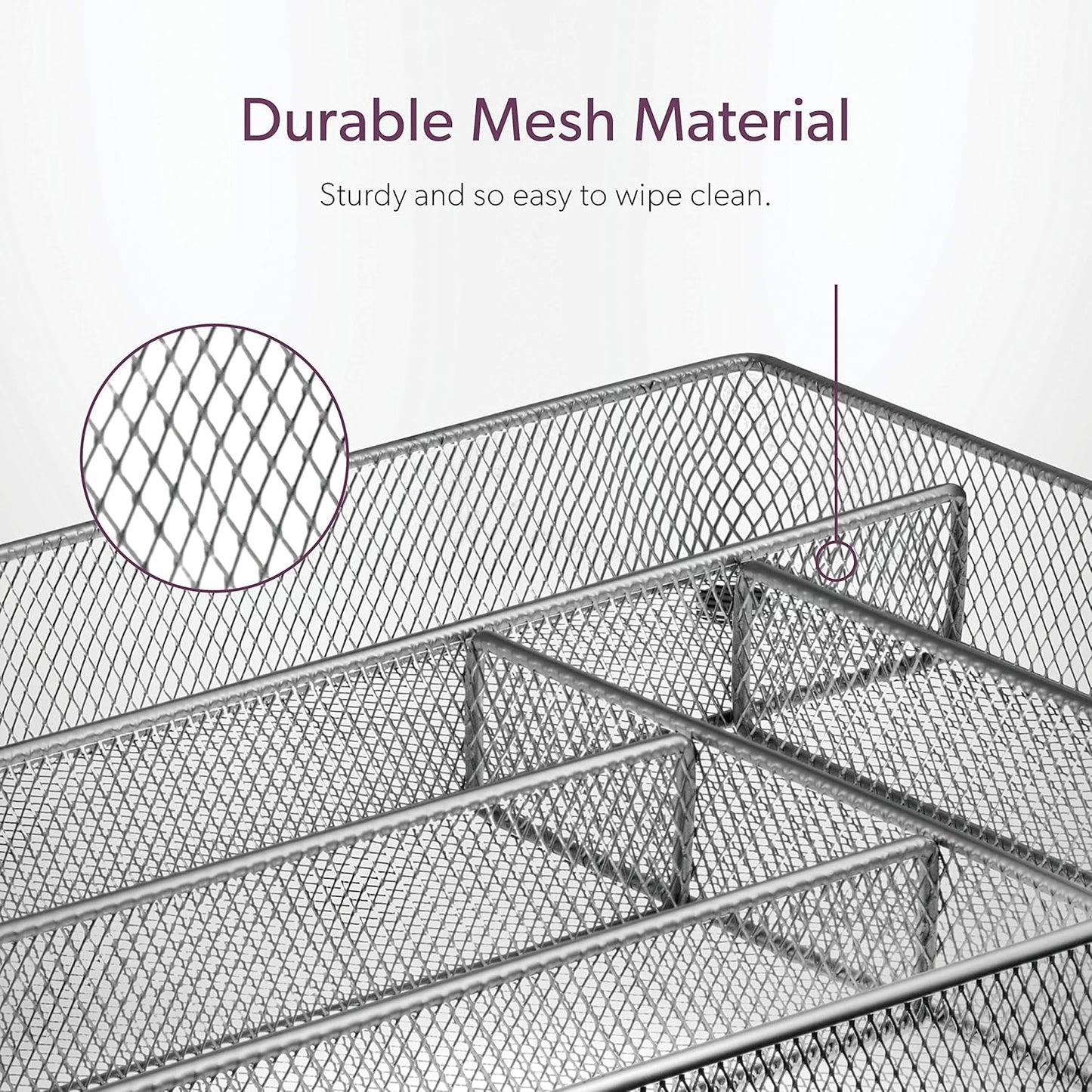 Mindspace Cutlery Organizer Silverware Tray with 6 Compartments | Kitchen Utensil Drawer Organizer | Silverware Tray for Drawer | The Mesh Collection, Silver