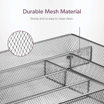 Mindspace Cutlery Organizer Silverware Tray with 6 Compartments | Kitchen Utensil Drawer Organizer | Silverware Tray for Drawer | The Mesh Collection, Silver