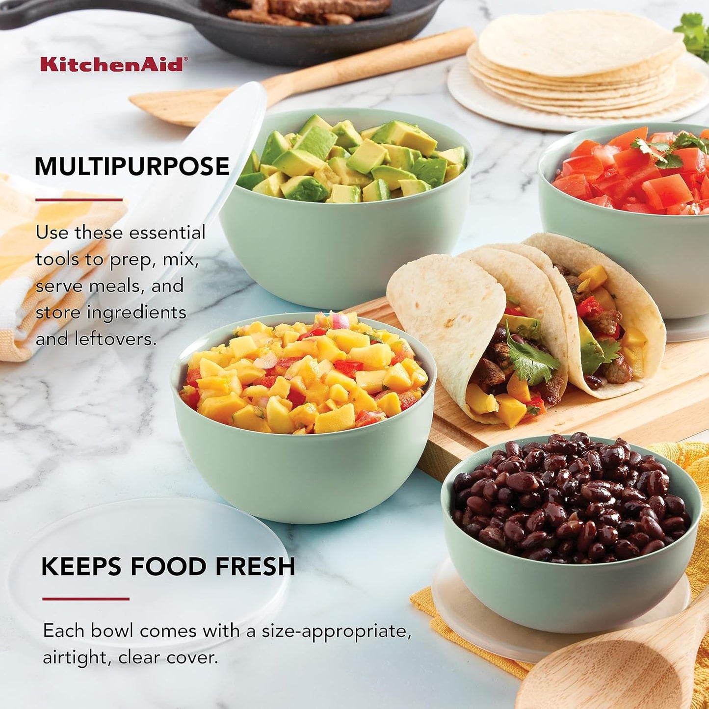 KitchenAid Prep Bowls with Lids, Set of 4