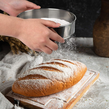 Supkiir Stainless Steel Flour Sifter, 6-Inch, 8-Inch Sieve Fine Mesh Strainer Round Sifting Pan for Baking Straining Powdering Bread Dough Cake Fondant Icing