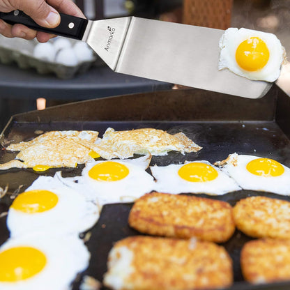 Anmarko Professional Griddle Spatula Set - Stainless Steel Metal Spatula and Griddle Scraper - Heavy Duty Commercial Grade