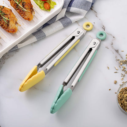 COOK WITH COLOR Stainless Steel Silicone Tipped Kitchen & BBQ Tongs Set, 3 Pc Utensils, Grey