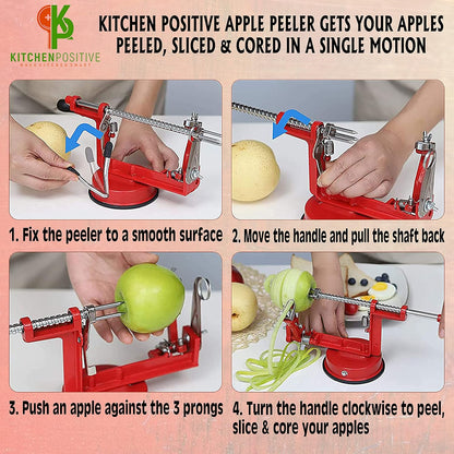 Apple Peeler Slicer Corer - Apple Spiralizer with Strong Suction & Durability - Apple Peeler Corer Slicer Suction Base made with Food Grade Stainless Steel Adjustable Blades