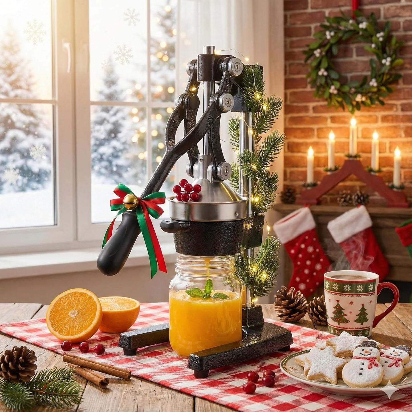 CO-Z Manual Citrus Juicer, Commercial Grade Cast Iron Orange Juicer, Professional Heavy Duty Juice Press with Removable Strainer, Manual Juice Extractor for Orange Lemon Pomegranate Citrus, Black
