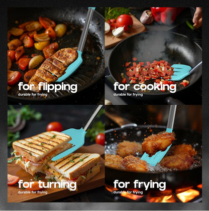 BakeRoyal Silicone Spatula Set - Turner Spatulas Silicone Heat Resistant 600°F - Slotted & Solid Spatula for Cooking Fish, Eggs, Pancakes Flipper – Spatulas for kitchen use – Royal Blue