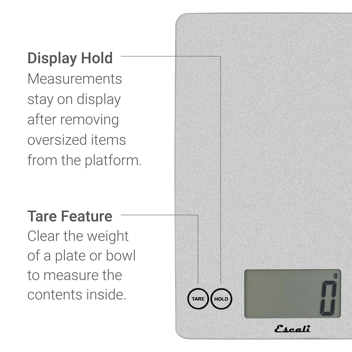 Escali Arti Glass Food Scale Digital Countertop Kitchen, Baking and Cooking Scale with Nutrition and Calorie Counter, 15-Pound Capacity, 9" x 6.5" x .75", Gray Storm