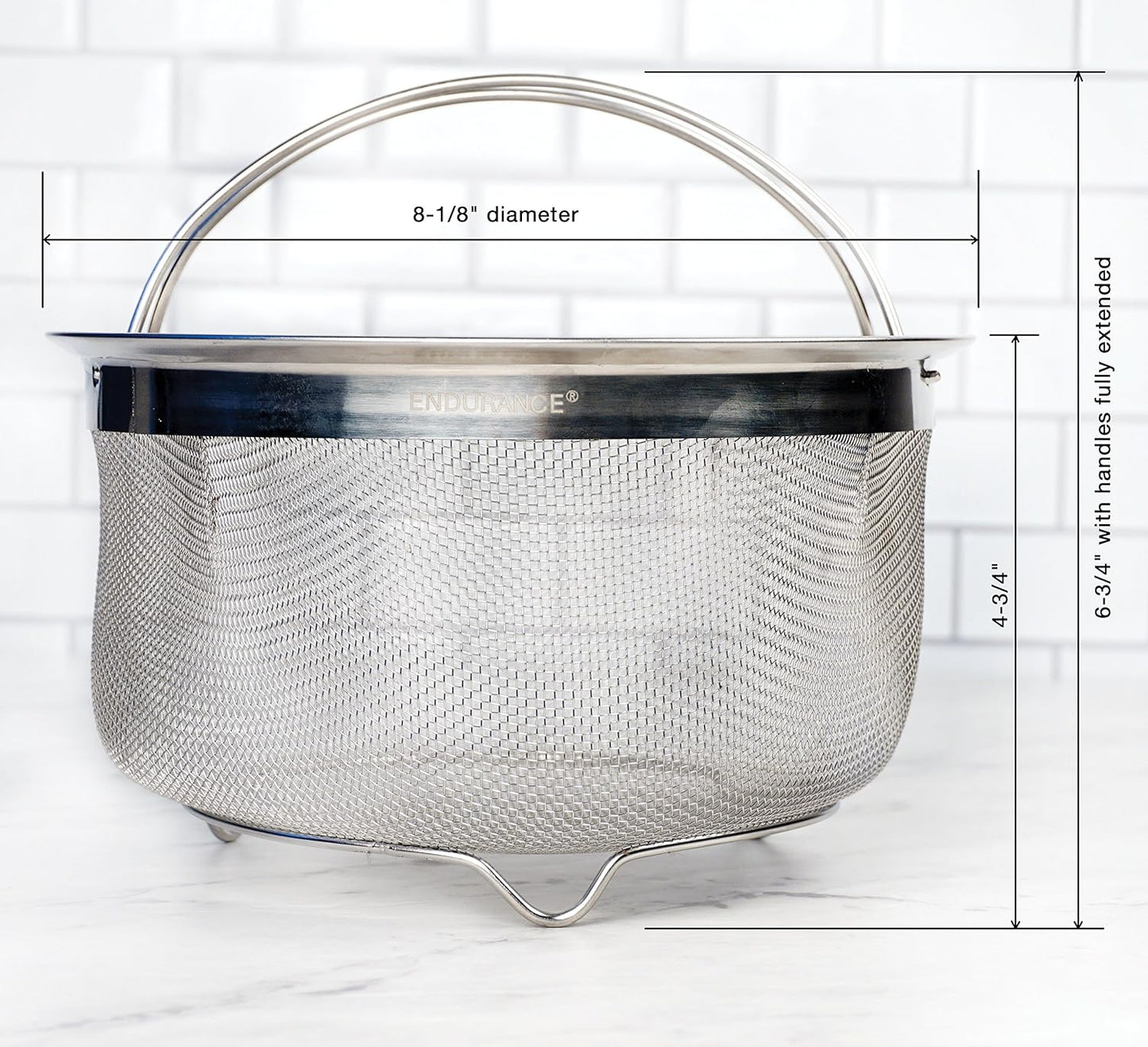 RSVP International Mesh Colander Strainer Basket with Folding Handles, 3 Quarts | For Pasta, Frying, & Salads | Dishwasher Safe | Use in Pressure Cookers | Steaming, Draining & Rinsing