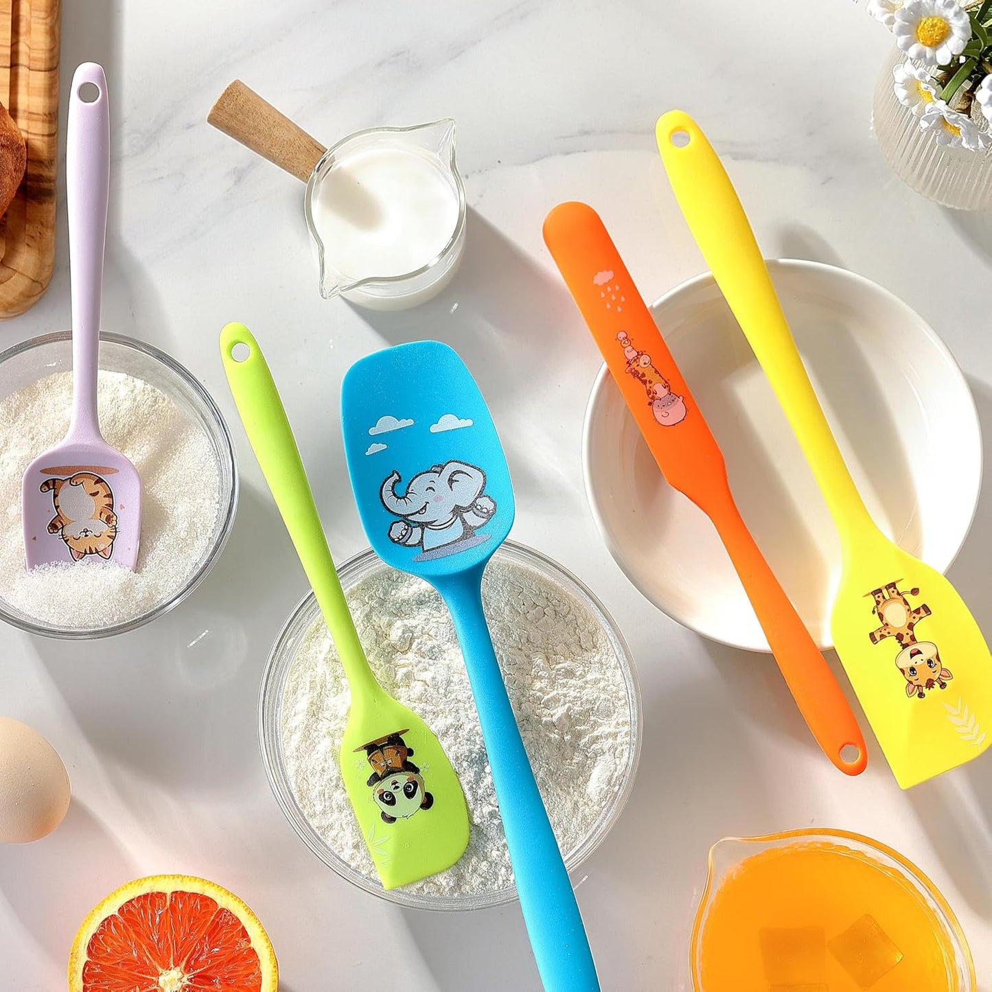 5PCS Silicone Rubber Spatula Set, DQELFA Heat Resistant Food Grade Spatulas for kitchen Use, Cooking and Baking, Dishwasher Safe