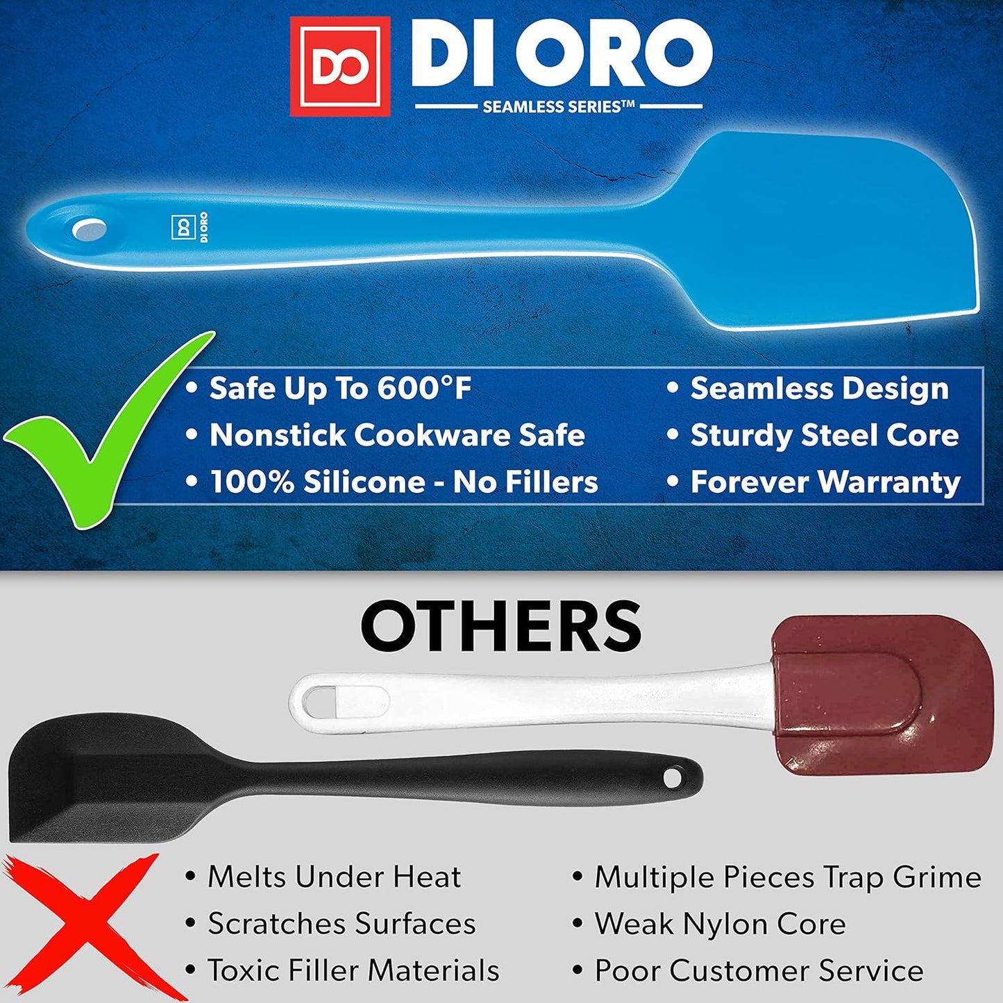 DI ORO Silicone Spatula Set - Rubber Kitchen Spatulas for Baking, Cooking, & Mixing - 600°F Heat-Resistant & BPA Free Silicone Scraper Spatulas for Nonstick Cookware - Dishwasher Safe (3pc, Stone)