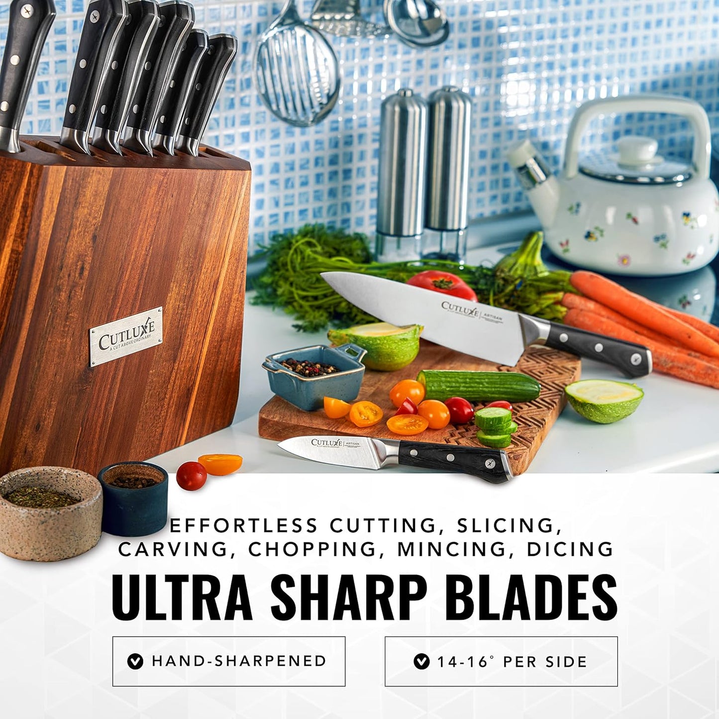 Cutluxe Kitchen Knives, 5 Pcs Chef's Knife Set – Razor Sharp German Steel, Full Tang, Ergonomic Handles – Artisan Series