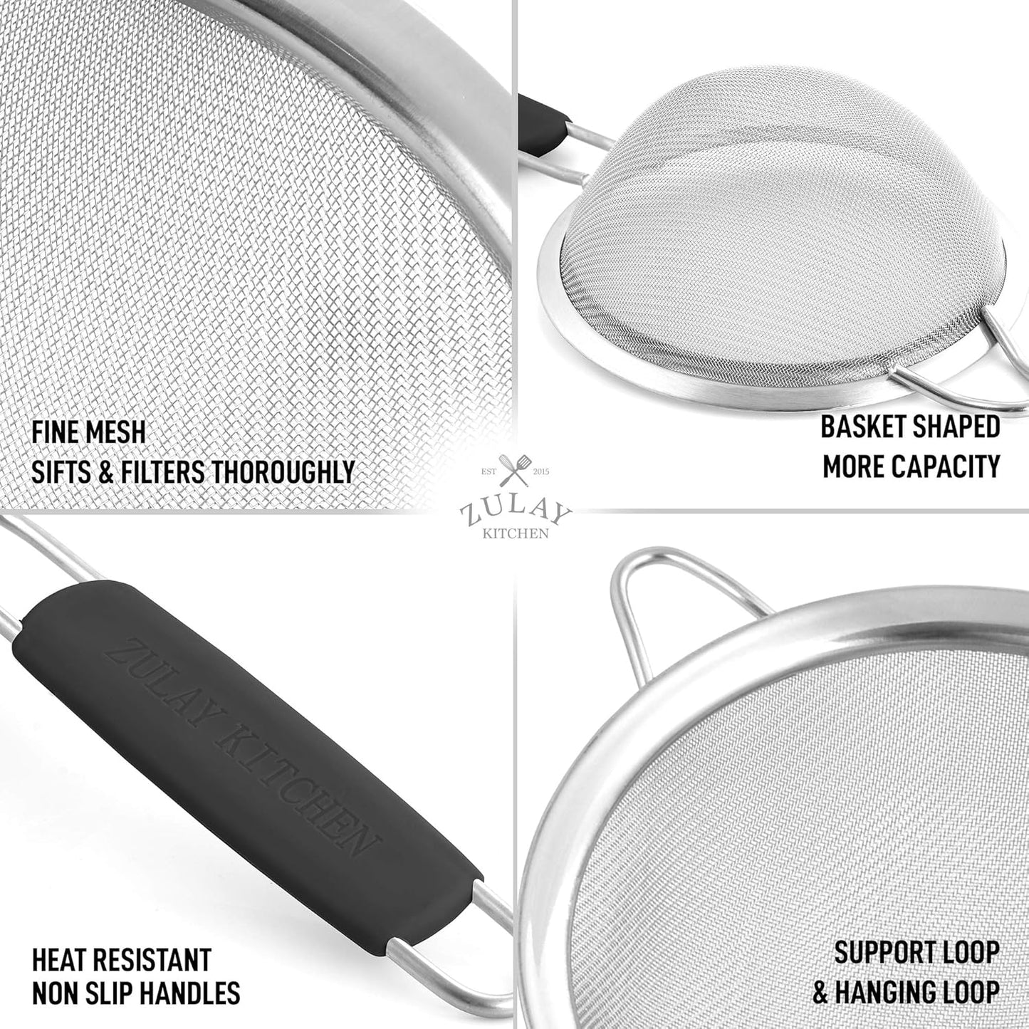 Zulay Kitchen 304 Stainless Steel Fine Mesh Strainer 3.35 in - Strainers Fine Mesh, Tea Strainers for Loose Tea - Perfect for Tea, Cocktails, Juicing, Drinks, Liquids, Matcha, Coffee & More