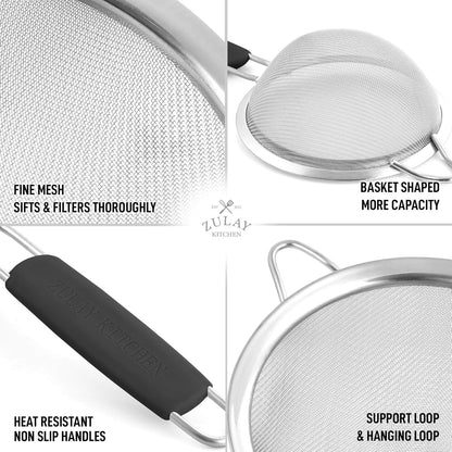 Zulay Kitchen 304 Stainless Steel Fine Mesh Strainer 3.35 in - Strainers Fine Mesh, Tea Strainers for Loose Tea - Perfect for Tea, Cocktails, Juicing, Drinks, Liquids, Matcha, Coffee & More