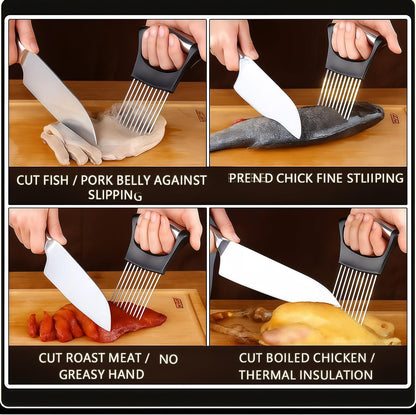 2025 Upgraded Onion Slicer, Onion Holder Chopper for Slicing, Chopper Slicer Assistant Tool, Cutter for Slicing of Meat, Potato, Tomato Kitchen Gadgets (1, Black)