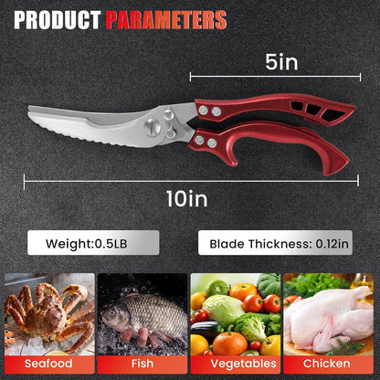ANDONG Upgrade Heavy Duty Stainless Steel Kitchen Scissors - Professional Poultry Shears for Bone, Meat, Chicken, Fish, Turkey, Vegetables,Spring Loaded Multipurpose Ultra Sharp Utility Scissors