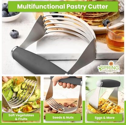 Spring Chef XL Stainless Steel Pastry Cutter Tool for Baking - Heavy Duty Dough Blender - Butter & Dough Cutter Tool with Sharp Blades - Pastry Blender for Easy Mixing - Dishwasher Safe - Black