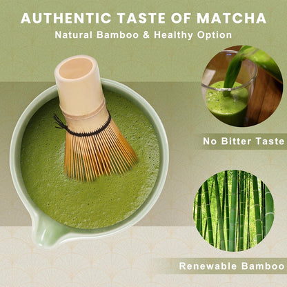 6-Piece Matcha Set, Matcha Whisk (Chasen) & Holder, Matcha Bowl with Spout, Sifter & Spoon, Bamboo & Ceramic, Dark Green