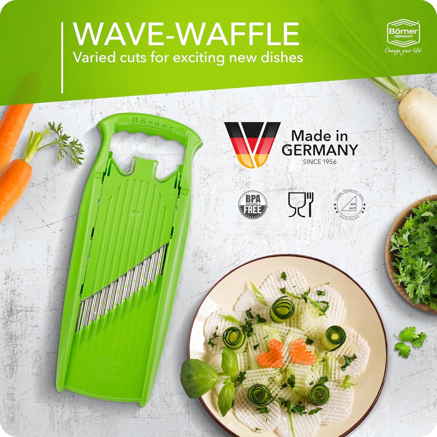 Börner Wave/Gaufrel XXL PowerLine Vegetable Slicer • Corrugated Vegetable Cutter • Corrugated/Waffle Cutter • Potato Grater for Grilled Potatoes Orange