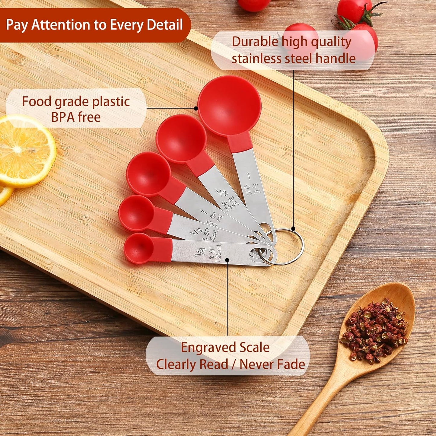 Measuring Cups and Spoons Set of Huygens Kitchen Gadgets 10 Pieces, Stackable Stainless Steel Handle Measuring Cups for Measuring Dry and Liquid Ingredient (Mauve)