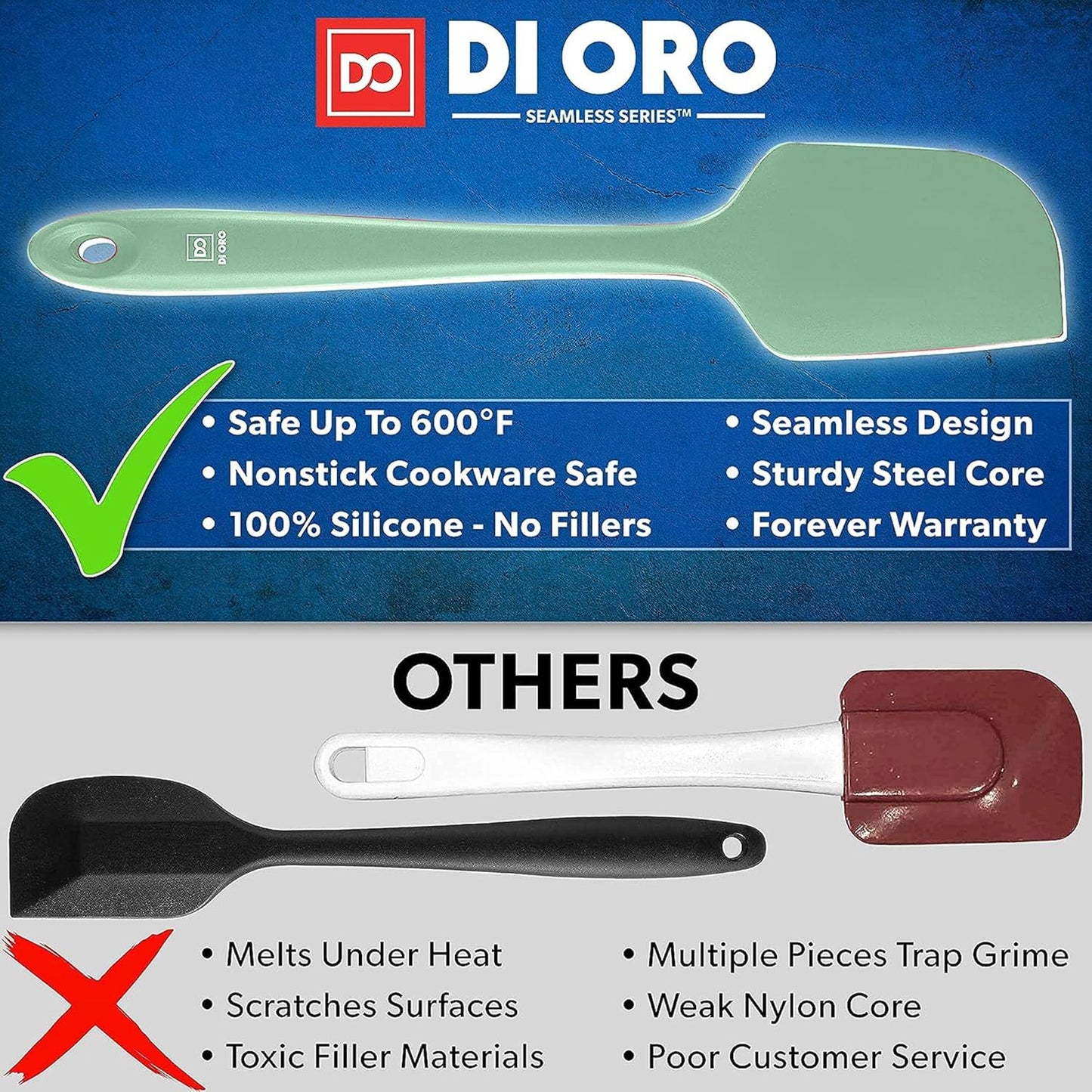 DI ORO Silicone Spatula Set - Rubber Kitchen Spatulas for Baking, Cooking, & Mixing - 600°F Heat-Resistant & BPA Free Silicone Scraper Spatulas for Nonstick Cookware - Dishwasher Safe (4pc, Black)