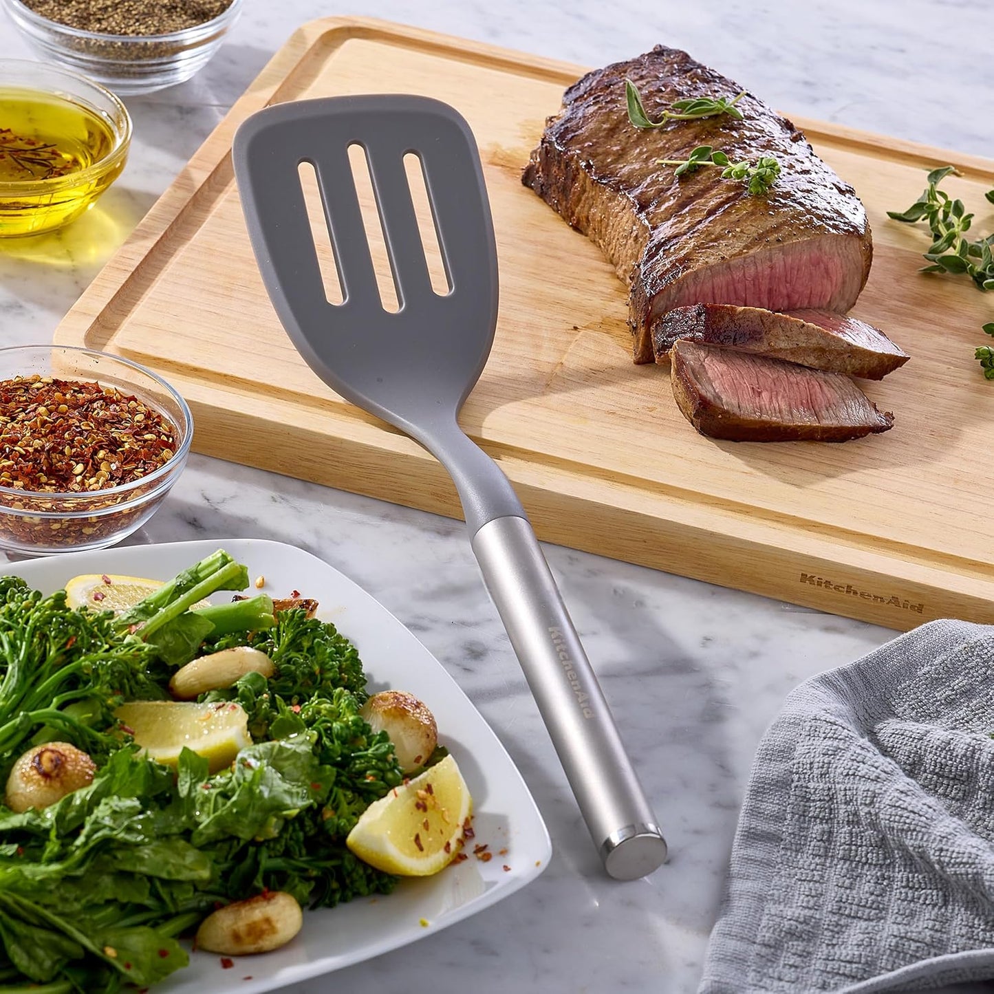 KitchenAid Spoon Spatula with Curved Edges and Stainless Steel Handle, Nonstick Safe, Durable, Dishwasher Safe