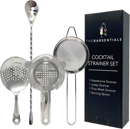 Cocktail Strainer Set Stainless Steel Bar Tools with Stirring Spoon - Hawthorne, Julep, & Fine-Mesh Sifter for Drinks