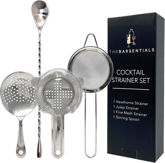 Cocktail Strainer Set Stainless Steel Bar Tools with Stirring Spoon - Hawthorne, Julep, & Fine-Mesh Sifter for Drinks