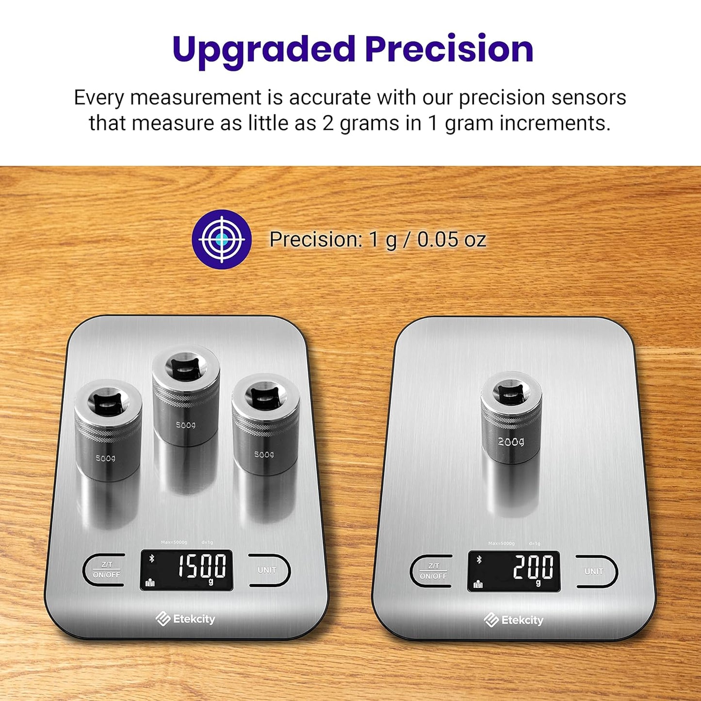 Etekcity Smart Food Kitchen Scale with Nutritional Calculator, Free App with 19 Nutrients Tracking, Calorie, Marco, Digital grams and ounces for weight loss, Premium Stainless Steel, 11lb
