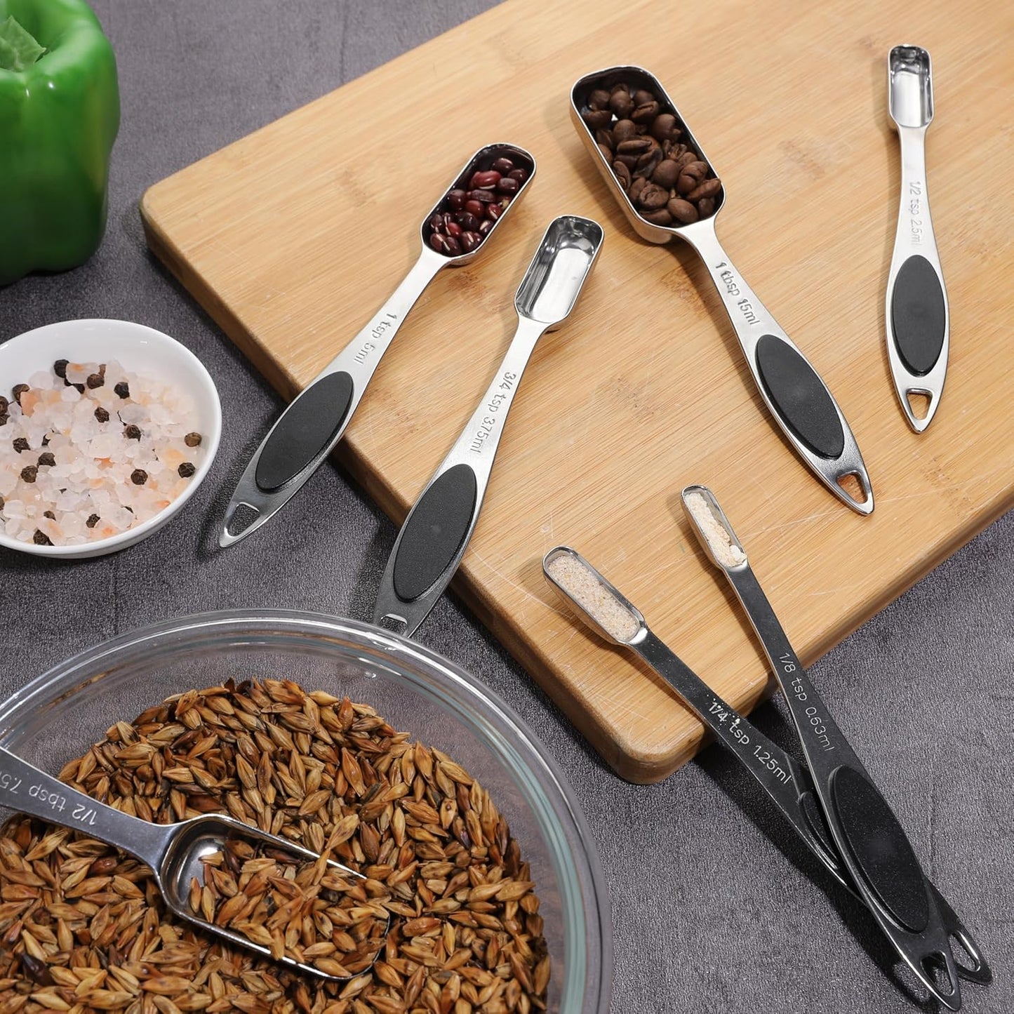 Magnetic Measuring Spoons Set Includes 7 Stainless Steel Magnetic Measuring Spoons,Nesting Measuring Spoon Teaspoon with Leveler for Dry or Liquid Ingredients (8, Colorful)