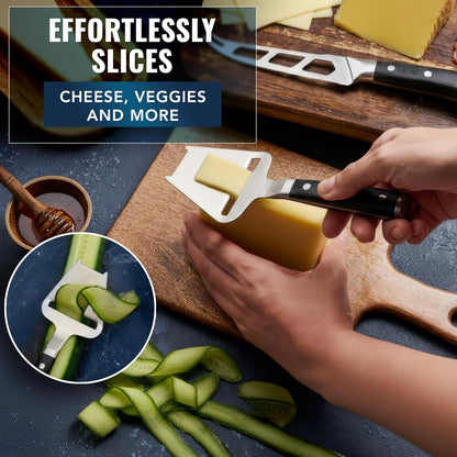 Cutluxe Cheese Knife – 5" Cheese Knife Slicer for Soft and Hard Cheese – Pronged, Serrated & Non Stick Blade – High Carbon German Steel, Full Tang & Ergonomic Handle Design – Artisan Series