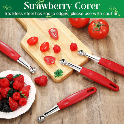 Willinglong 4 Pcs Tomato Corer Tool Strawberry Huller Tomato Stem Remover Stainless Steel Strawberry Huller Tool Fruit Vegetable Baller