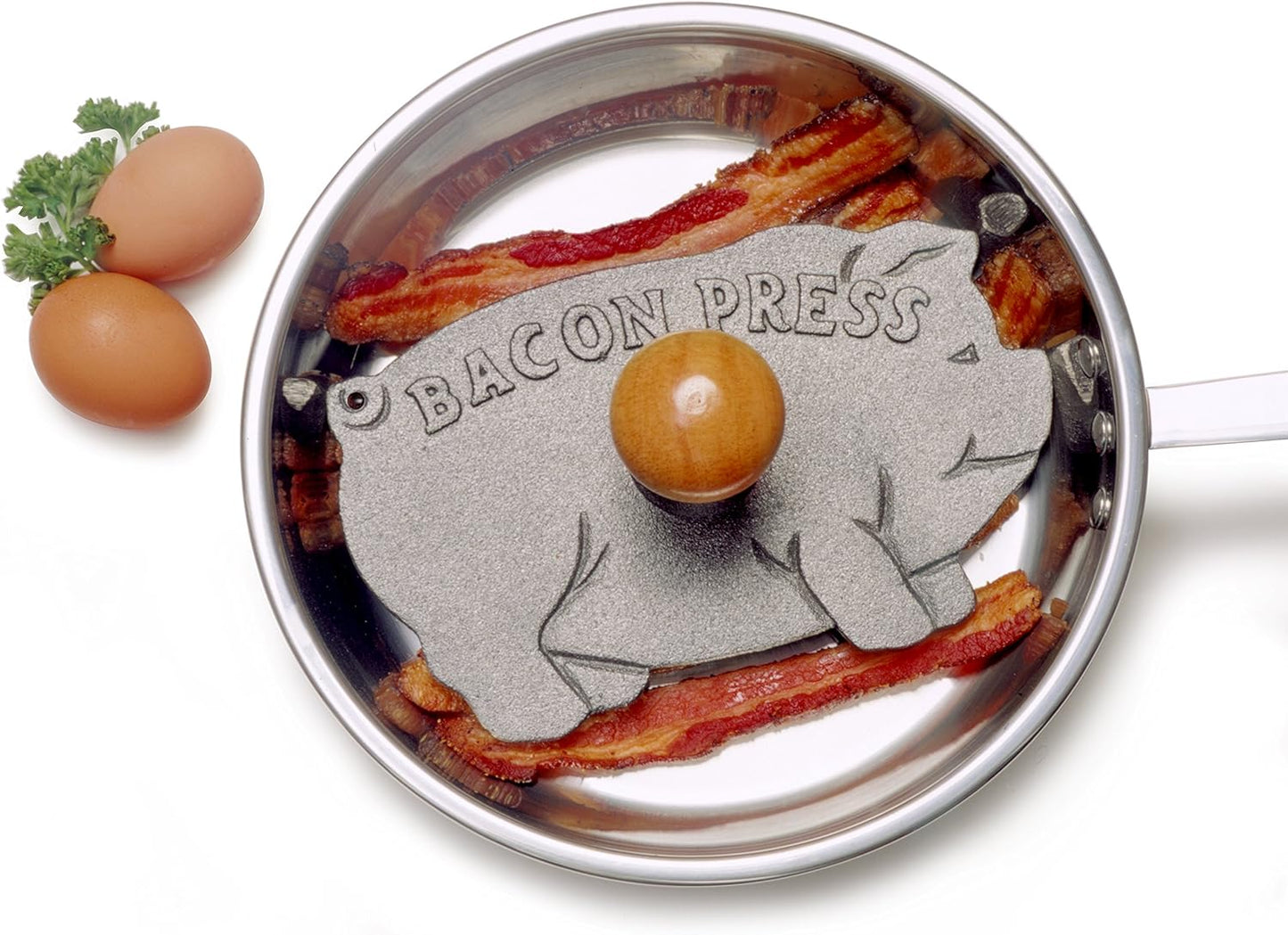 Norpro Cast Iron Pig Shaped Bacon Press with Wood Handle