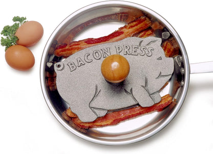 Norpro Cast Iron Pig Shaped Bacon Press with Wood Handle