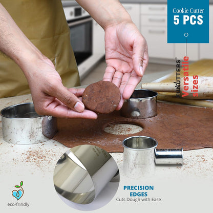 Cookie Cutter Set, 4 Pc. Kit, Measuring 2'', 3'', 4'' and 5'', Round Metal Baking Rings for Pastry, Biscuits, and Dough Cutting, Heavy Duty and Reusable, Multiple Sizes
