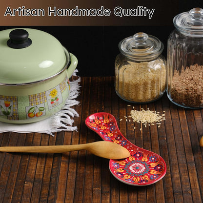 Handmade Spoon Rest, Ceramic Spoon Rest for Stove Top, 10" Spoon Rest for Kitchen Counter, Dishwasher Safe Spoon Holder for Stove, Housewarming Gifts Utensil Rest, Colorful Spoon Rests (Black)