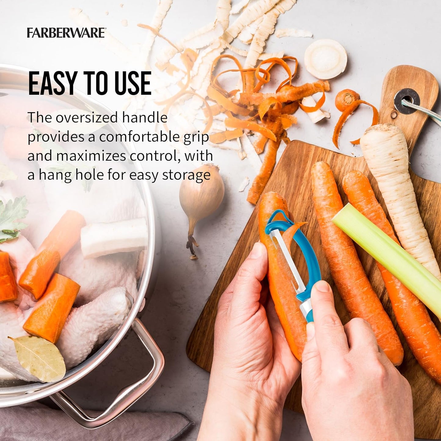 Farberware Pro2 Vegetable Peeler, Euro Peeler with Razor-Sharp Stainless Steel Blade, Swivel Peeler for Potatoes, Fruits, and Vegetables, Built-In Bud Remover, Dishwasher Safe