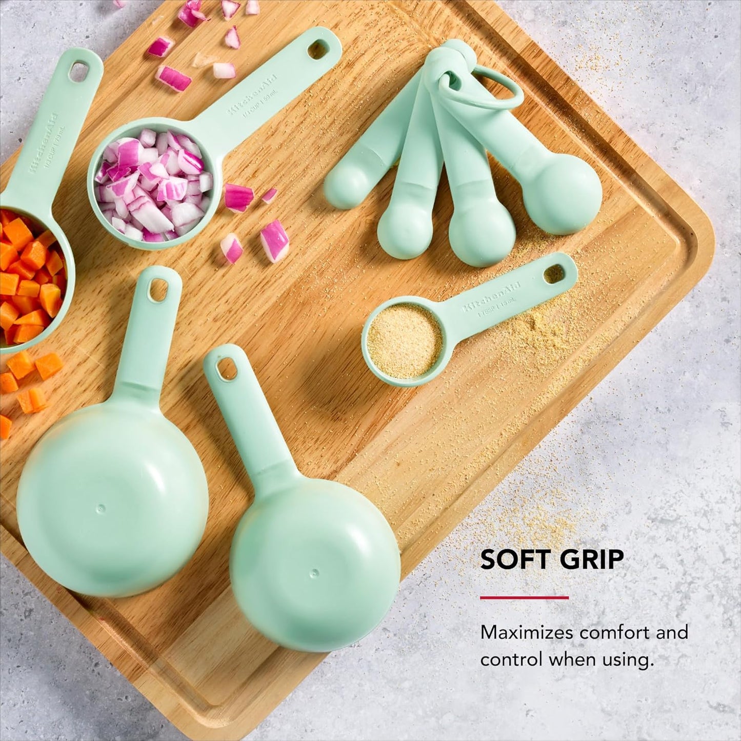 KitchenAid Universal Easy To Read Measuring Cup and Spoon Set with Soft Grip Handle for Maximum Control, Hang Hole and Nesting For Easy Storage, Dishwasher Safe, 9 Piece, Pistachio