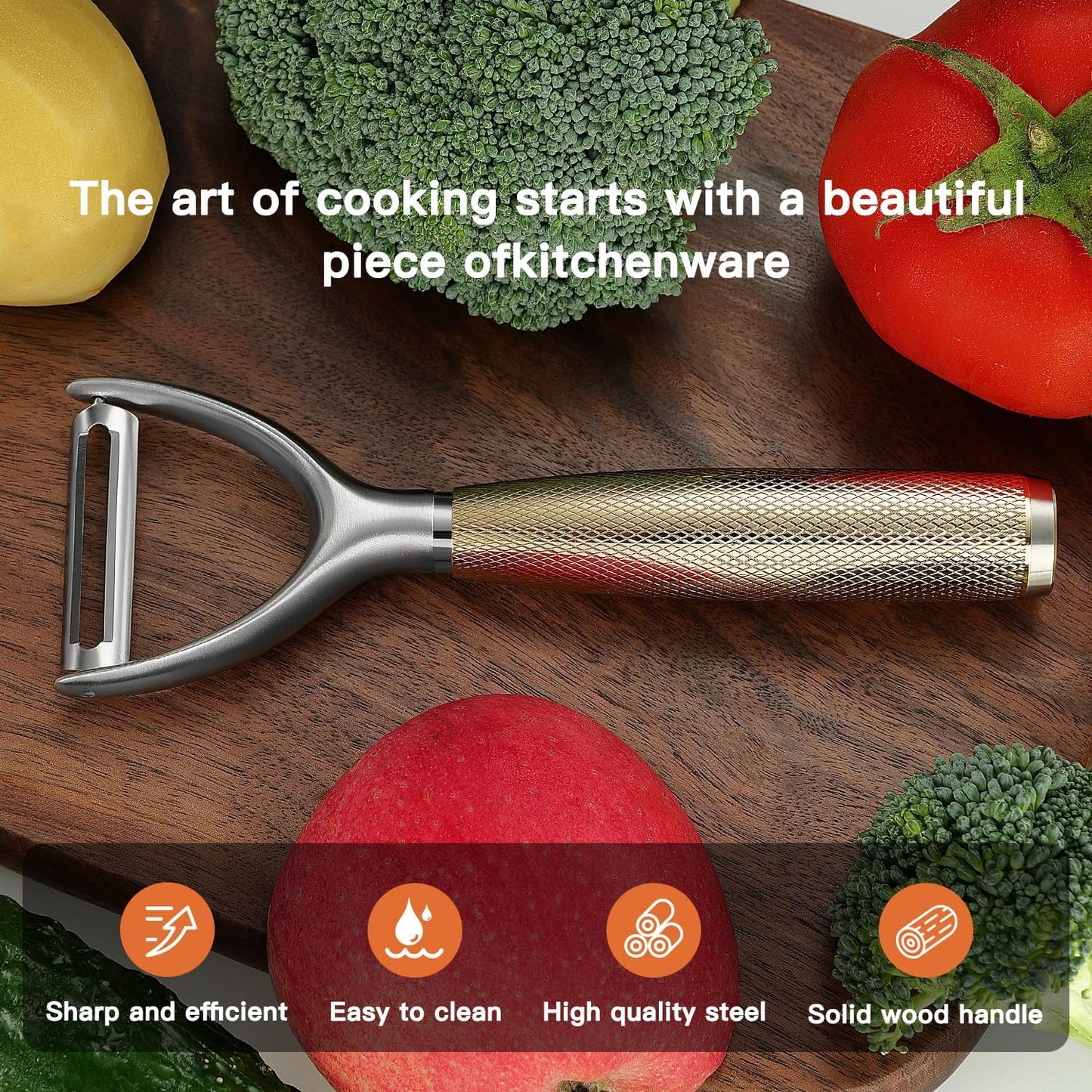 Serrated Blade Premium I Type 304 Stainless Steel Multifunctional Kitchen Peeler Real Wood Handle Ultra Sharp Blade Vegetable Potato Apple（Agarwood）