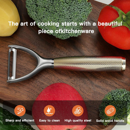 Serrated Blade Premium I Type 304 Stainless Steel Multifunctional Kitchen Peeler Real Wood Handle Ultra Sharp Blade Vegetable Potato Apple（Agarwood）