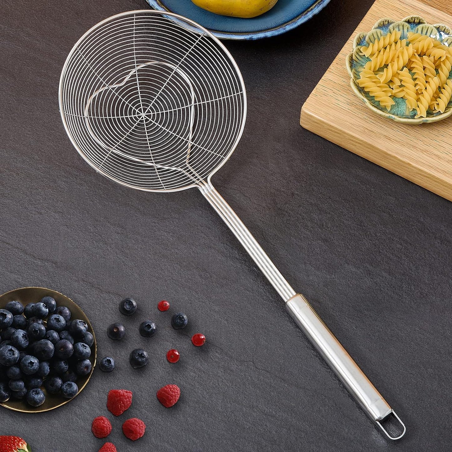 Eisinly Strainer Skimmer Spoon for Cooking and Frying, 6.3 Inches Strainer with Handle Stainless Steel Kitchen Utensils Fryer Scoop Spoon