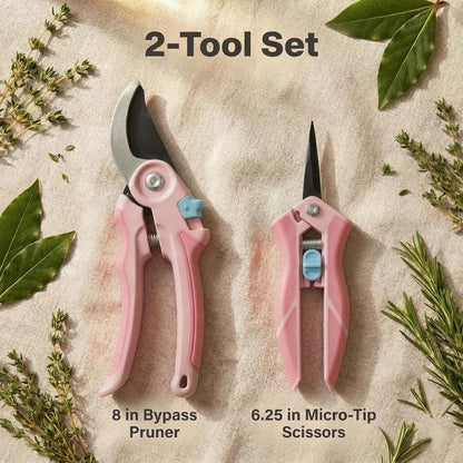 NEXON Garden Pruning Shears 2 Pack, 8" Bypass Hand Pruner & 6.25" Precision Garden Scissors, Professional Garden Clippers for Plants and Flowers