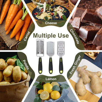 Handheld Cheese Graters with Cleaning Brush Stainless Steel Vegetable Grater with Wood Handle Multifunctional Kitchen Food Shredder for Chocolate Butter Nuts Ginger (Wooden Handle) By beardo decor