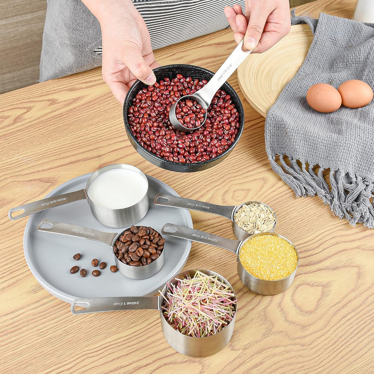 Smithcraft Measuring Cups and Spoons Set 15, Metric & US 18/8 Stainless Steel Measuring Cups and Spoons Set for Baking & Kitchen, 6 Measure Cups & 7 Spoons Leveler & Measure Equivalents for Dry&Liquid
