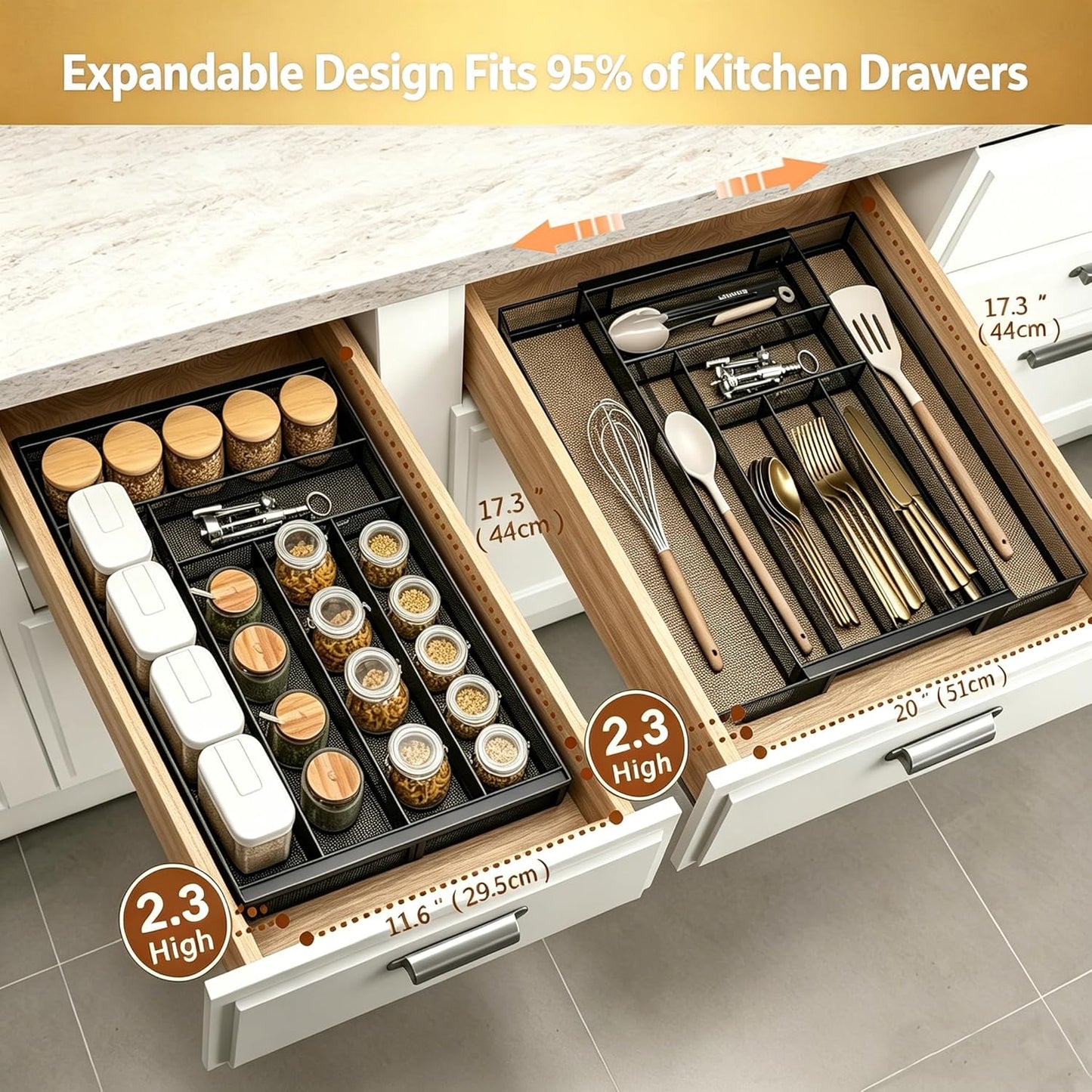 Sedegn Silverware Organizer Metal Mesh, Large Drawer Organizer, Utensil Cutlery Tray for kitchen drawers, Flatware Organizer with 6 Compartment, Black (11.3”*16“)